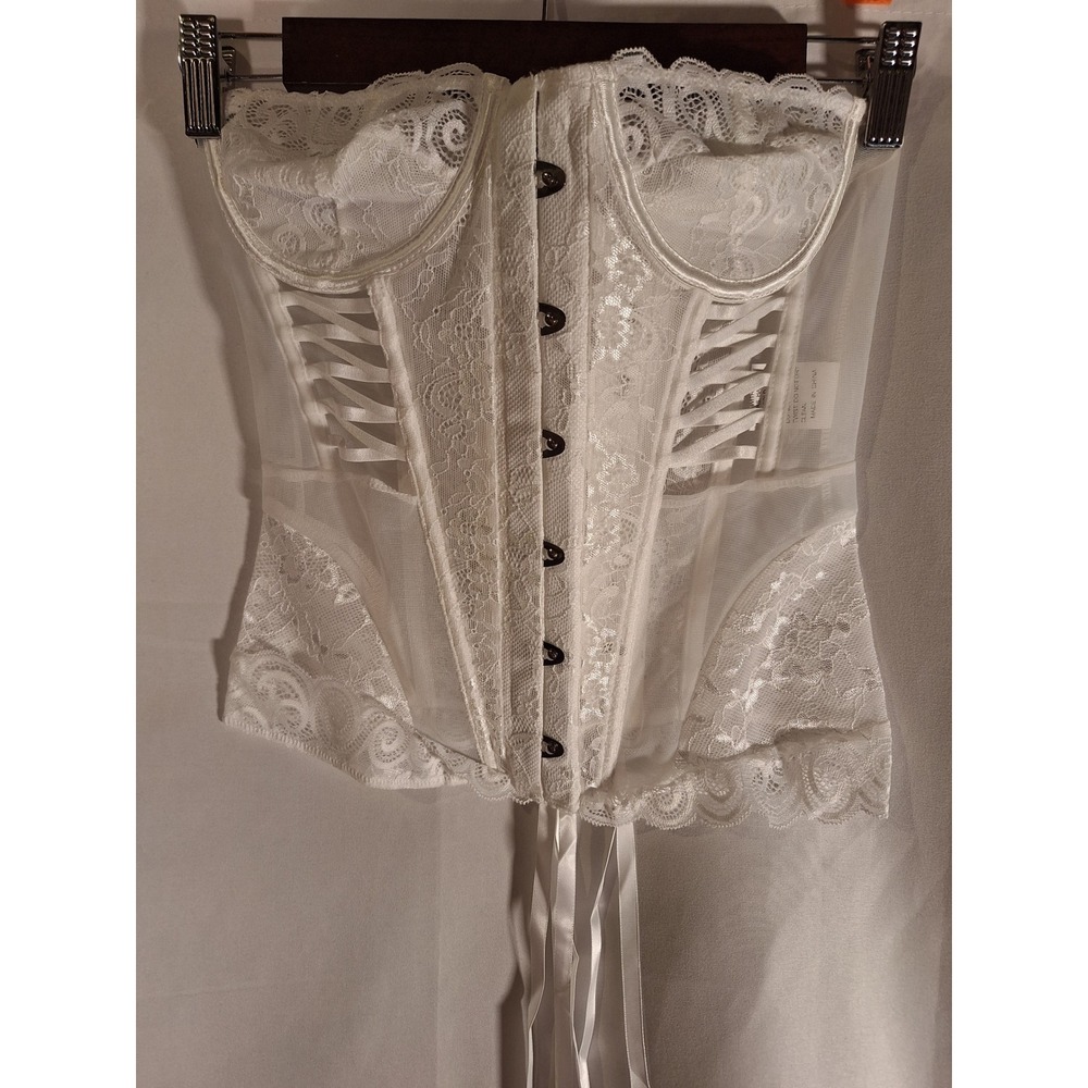 White Lace Mesh Corset Top Strapless Bustier Lace Up Back CAY2127 WHT-S Small